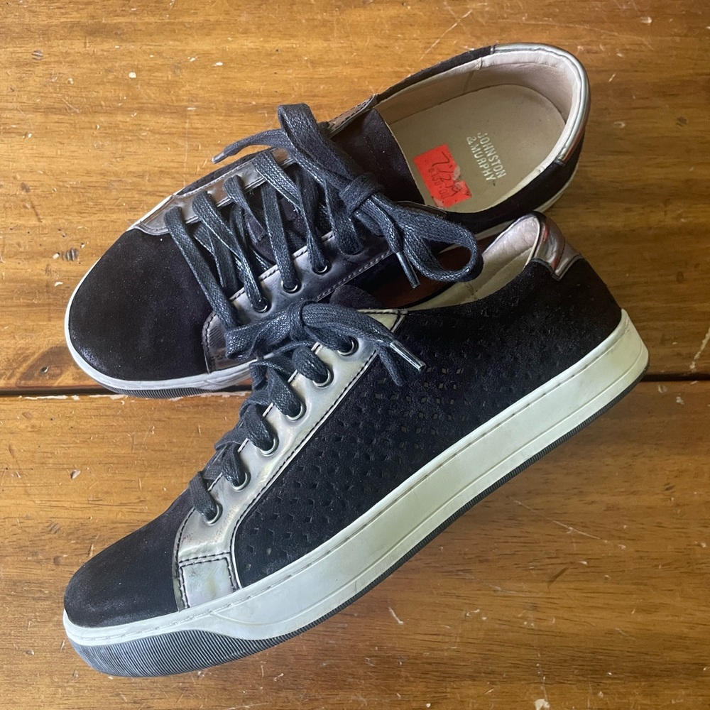 Johnston Murphy Emerson Womens Lace Up Shoes Sneakers Black Suede leather 7.5
